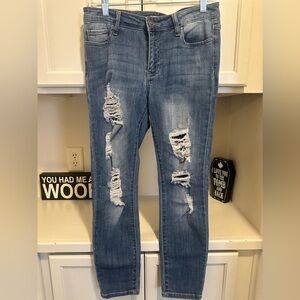 Cello Women’s and Junior’s Distressed Skinny Jeans - Medium Wash - Size 7